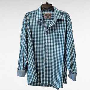 Johnston & Murphy Tailored Fit Blue and White Checkered Shirt Size XXL